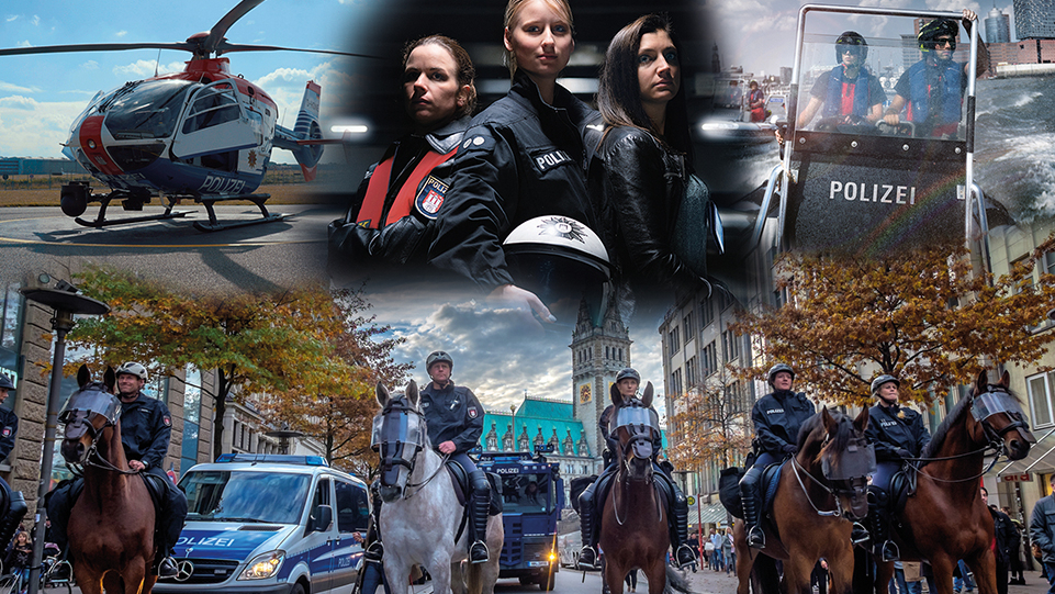 Bildcollage von Polizistinnen und Polizisten in verschiedenen Einsatzbereichen