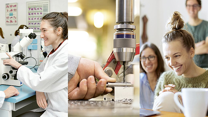 Collage aus vier Bildern, hier werden verschiedene medizinische Bereiche dargestellt.