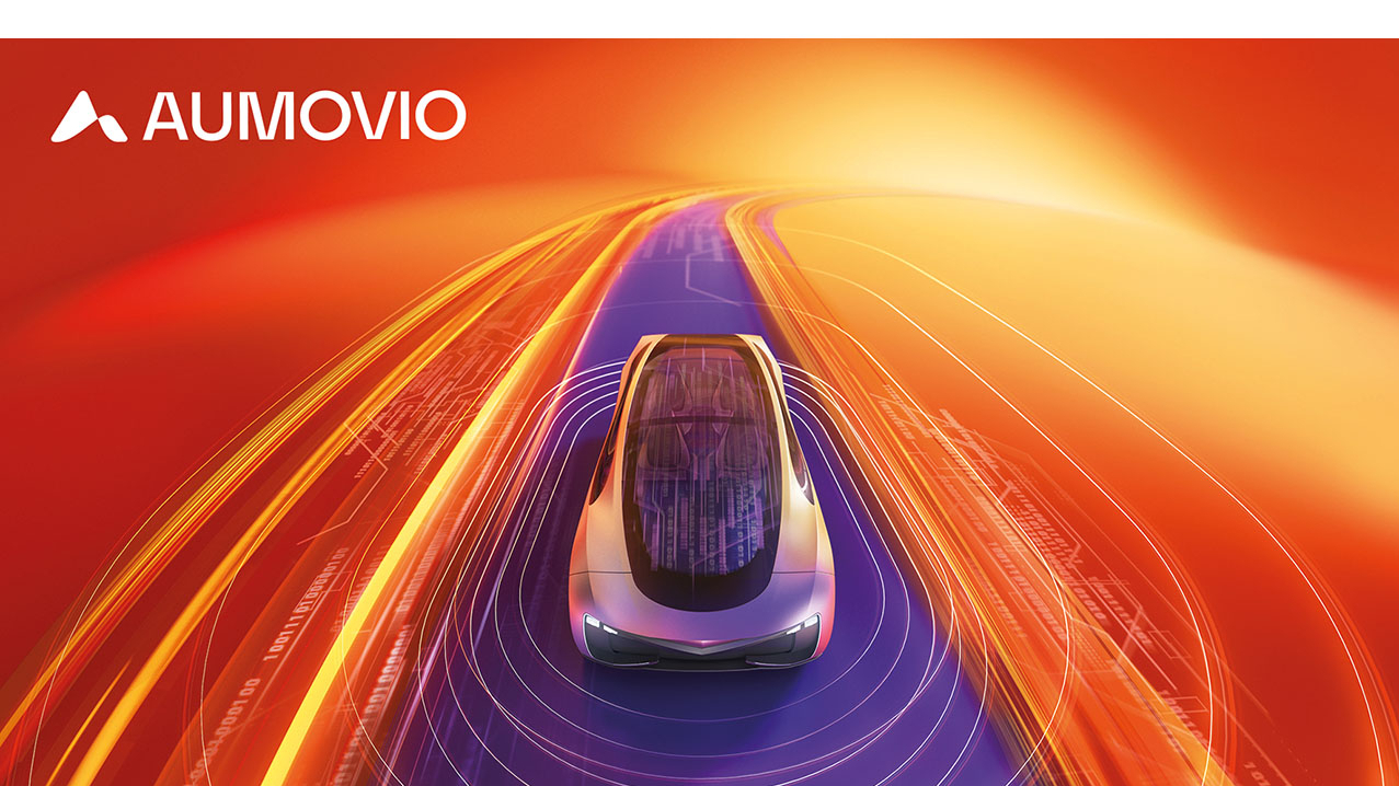 Das Bild zeigt ein futuristisches Auto, das sich auf einer digitalen, leuchtenden Straße bewegt.