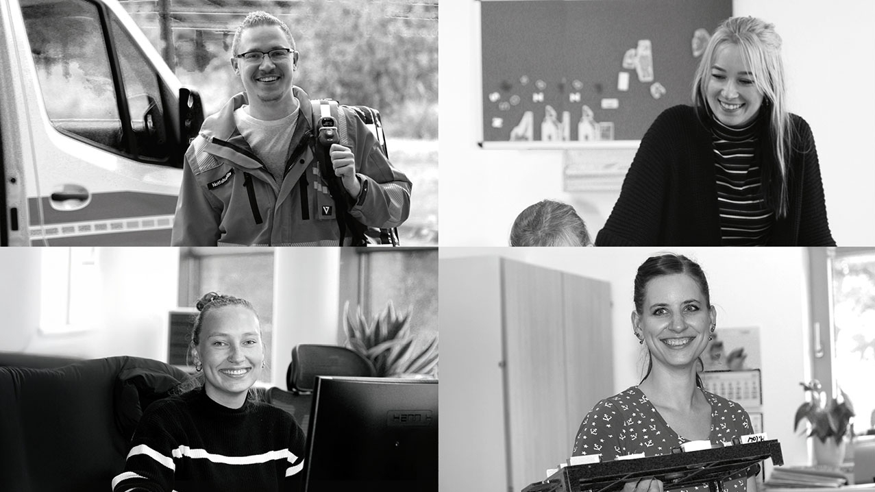 Schwarz-weiß Fotocollage mit jungen Menschen 