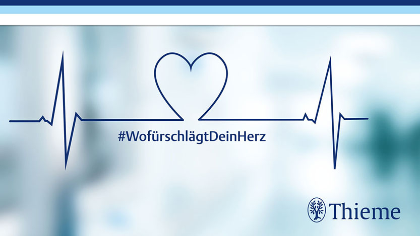 Das Bild zeigt eine stilisierte Herzschlaglinie (EKG-Linie), in deren Mitte ein Herzsymbol gezeichnet ist. In die Linie ist der blaue Hashtag #WofürschlägtDeinHerz eingebettet. 