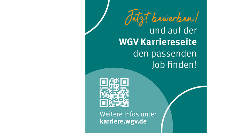 Slogan: Jetzt bewerben! und auf der WGV Karriereseite den passenden Job finden!
