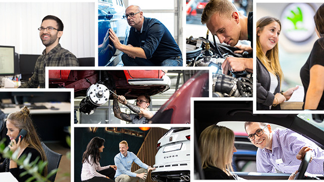 Bildcollage von Auszubildenden der Hülpert Unternehmensgruppe in verschiedenen Bereichen