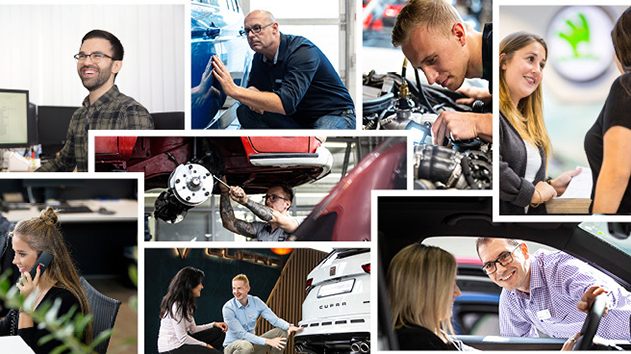 Bildcollage von Auszubildenden der Hülpert Unternehmensgruppe in verschiedenen Bereichen