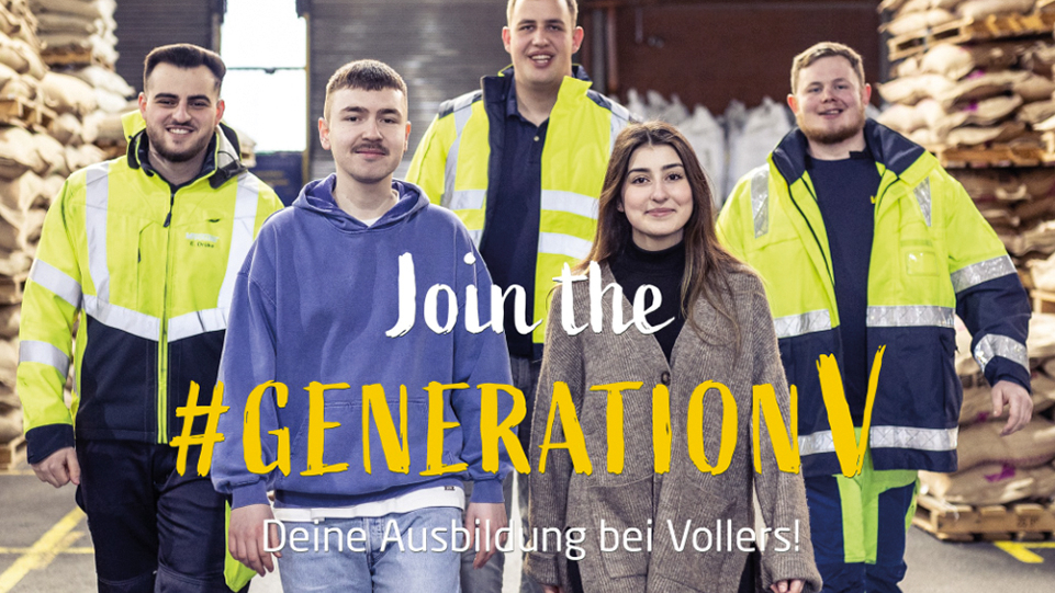 Fünf Auszubildende aus verschiedenen Bereichen, Bildaufschrift: Join the #generation v