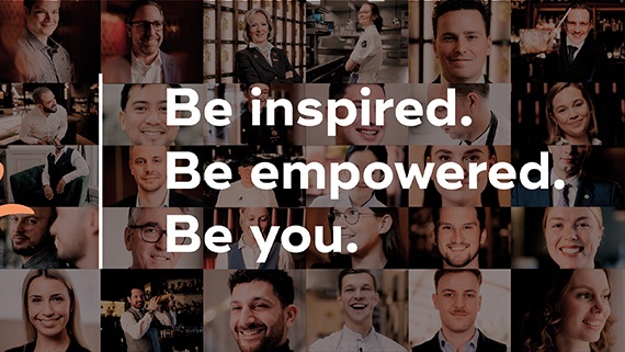 Kampagnenbild Be inspired. Be empowered. Be you. Viele kleine Bilder von Menschen im Schachbrettmuster angeordnet.