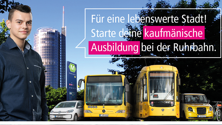 Werbekampagne Ruhrbahn. Verschiedene Bahntypen sind abgebildeet