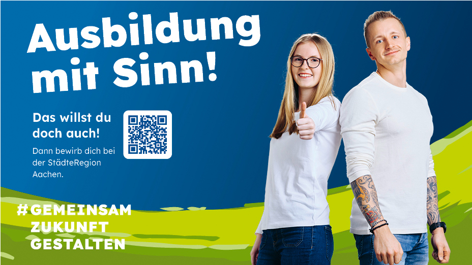 Werbeanzeige: zwei junge Menschen mit weißem Pullover und blauer Jeans 