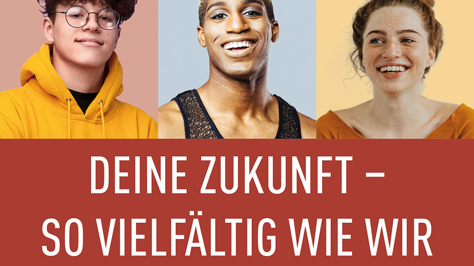 Werbekampagne GFO drei junge Menschen "Deine Zukunft – so vielfältig wie wir"