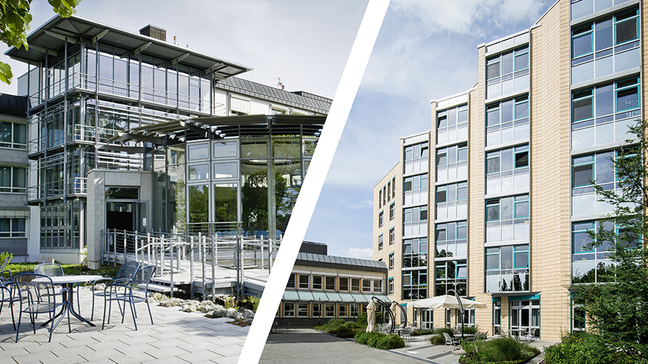 Aussenansicht zweier Gebäude der Kliniken des Landkreises Neustadt a. d. Aisch-Bad Windsheim