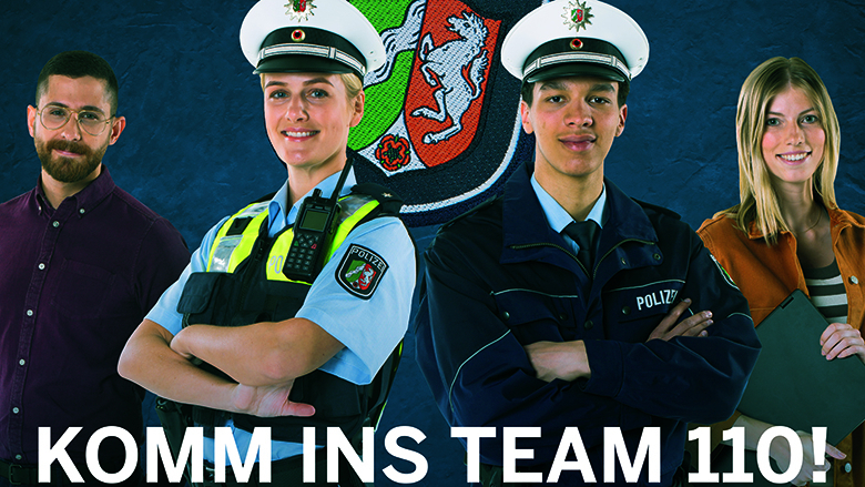 Werbekampagne 4 Personen + Spruch: Komm ins Team 110