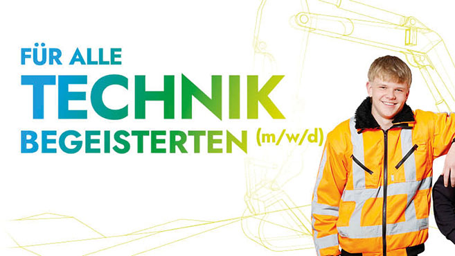 junger Mann in orangen Arbeitsjacke; Spurch: Für alle Technik Begeisterten