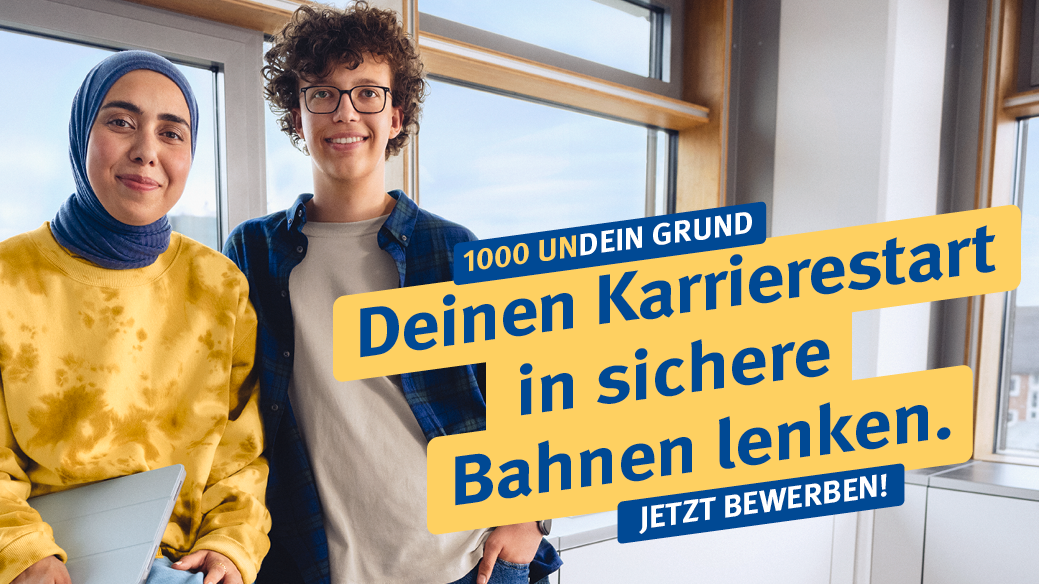 Ausbildungskampagne mit der Aufschrift: Deinen Karrierestart in sichere Bahnen lenken