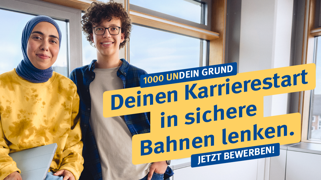 Ausbildungskampagne mit der Aufschrift: Deinen Karrierestart in sichere Bahnen lenken