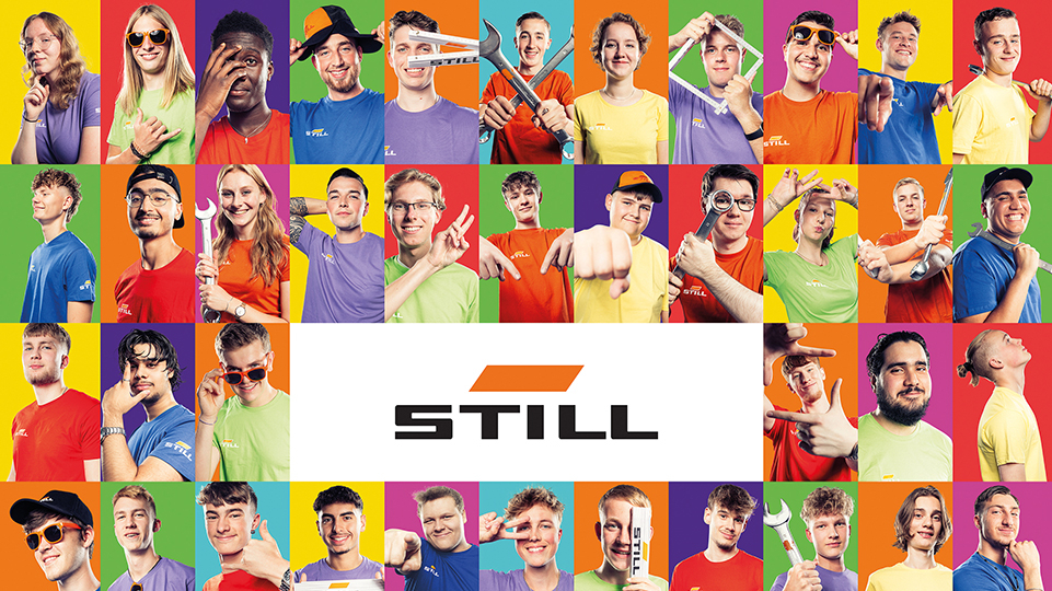 Viele kleine Bilder im Muster rund um das Logo von STILL angeordnet