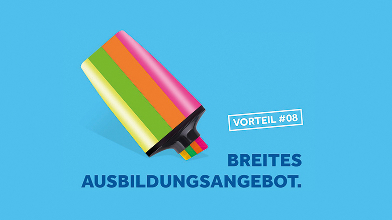 Kampagnenbild "Vorteil #08Breites Ausbildung"sangebot.