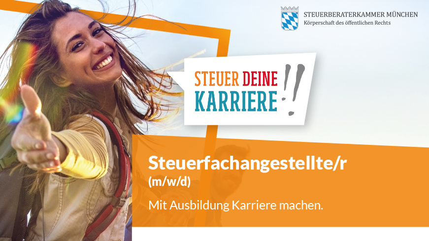 Werbekampagne "steuer deine karriere!" Frau lächelt in die Kamera