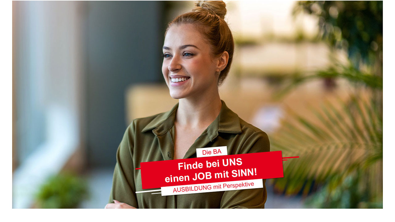 Person mit Bildunterschrift: Finde bie uns einen Job mit Sinn! 