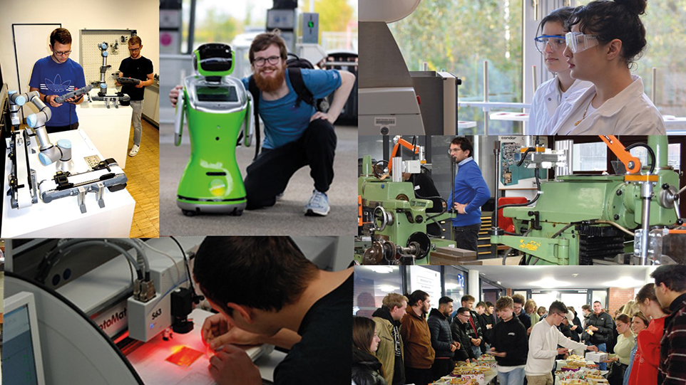 Bildcollage mit Schülerinnen und Schülern in verschiedenen Bereichen