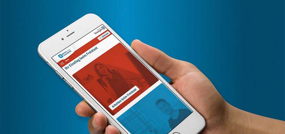 Smartphone mit geöffneter Seite der LEG Thüringen / Karriere- und Bewerberportal Freistaat Thüringen