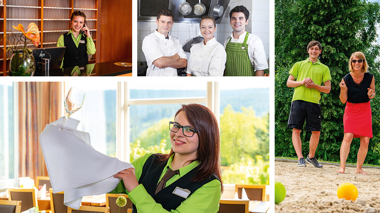 Auszubildende der Ahorn Hotels & Resorts in verschiedenen Bereichen