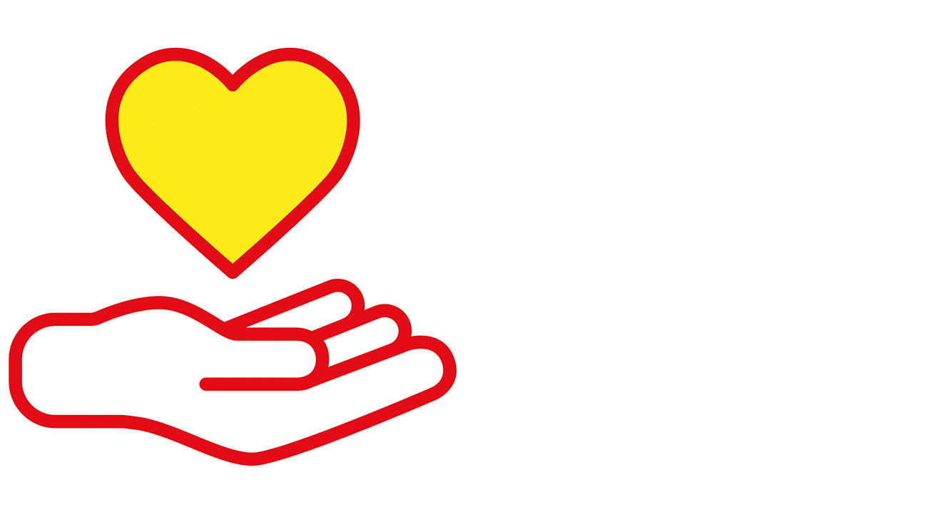 Icon: Offene Hand, darüber ein gelbes Herz