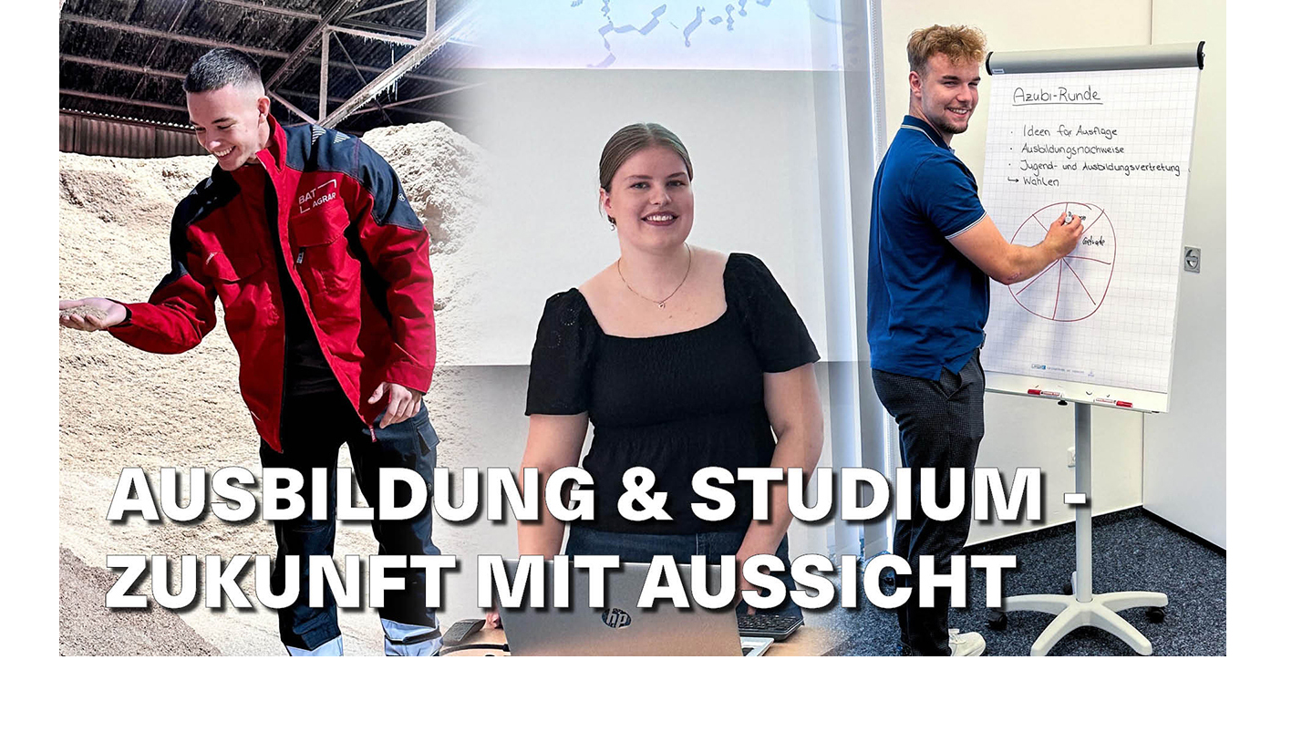 Collage an Mitarbeitern Slogan "Ausbildung & Studium – Zukunft mit Aussicht"
