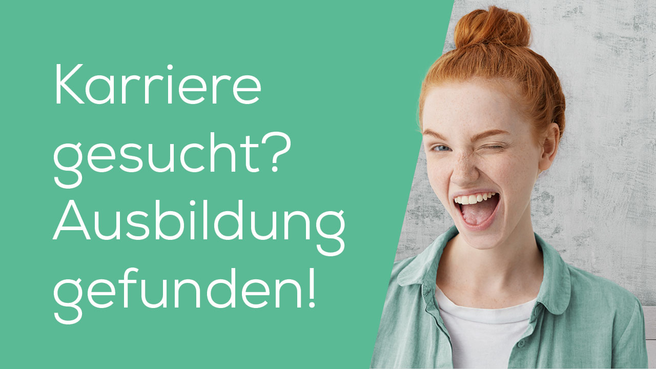 Lachende, junge Frau mit Slogan: Bewirb dich jetzt! 