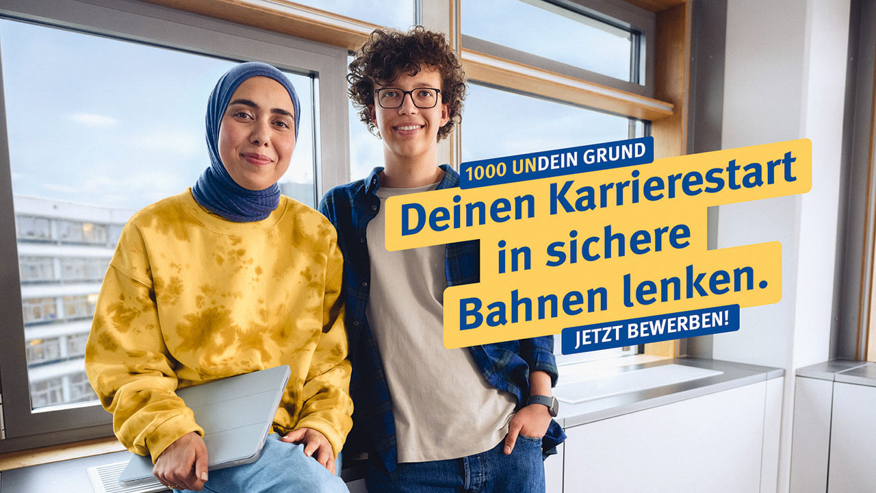 Ausbildungskampagne mit der Aufschrift: Deinen Karrierestart in sichere Bahnen lenken