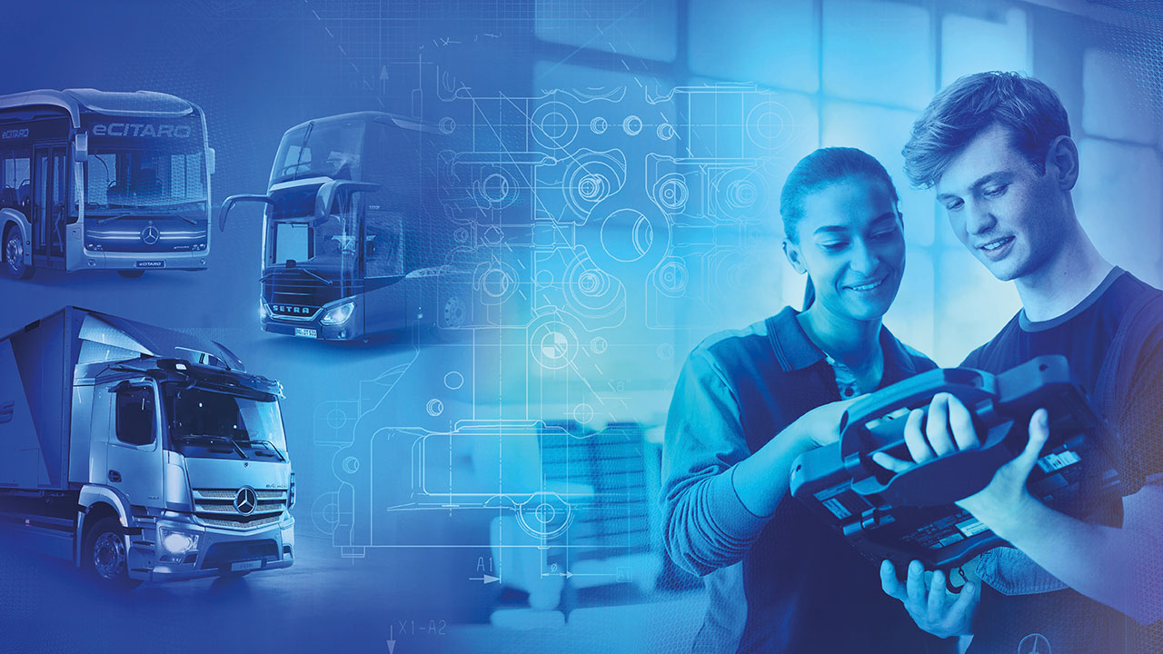 Menschen in Werkstatt, Bild blau eingefärbt