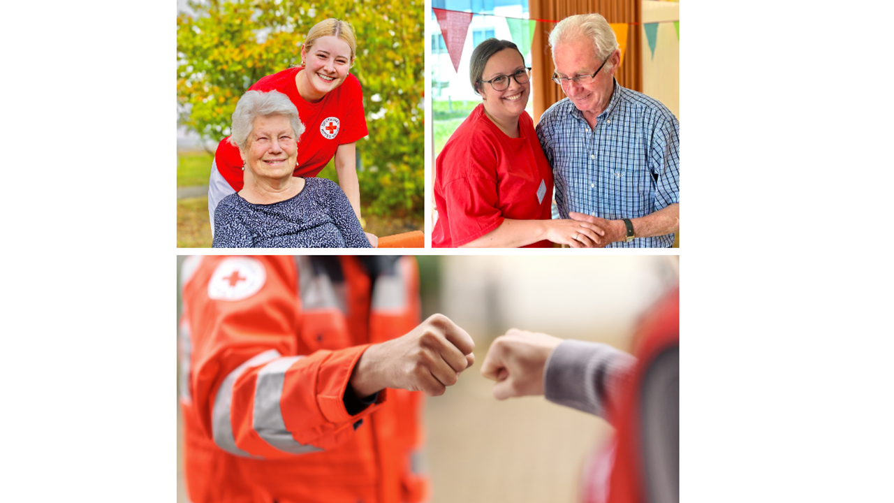 Bildercollage mit Menschen in DRK Kleidung