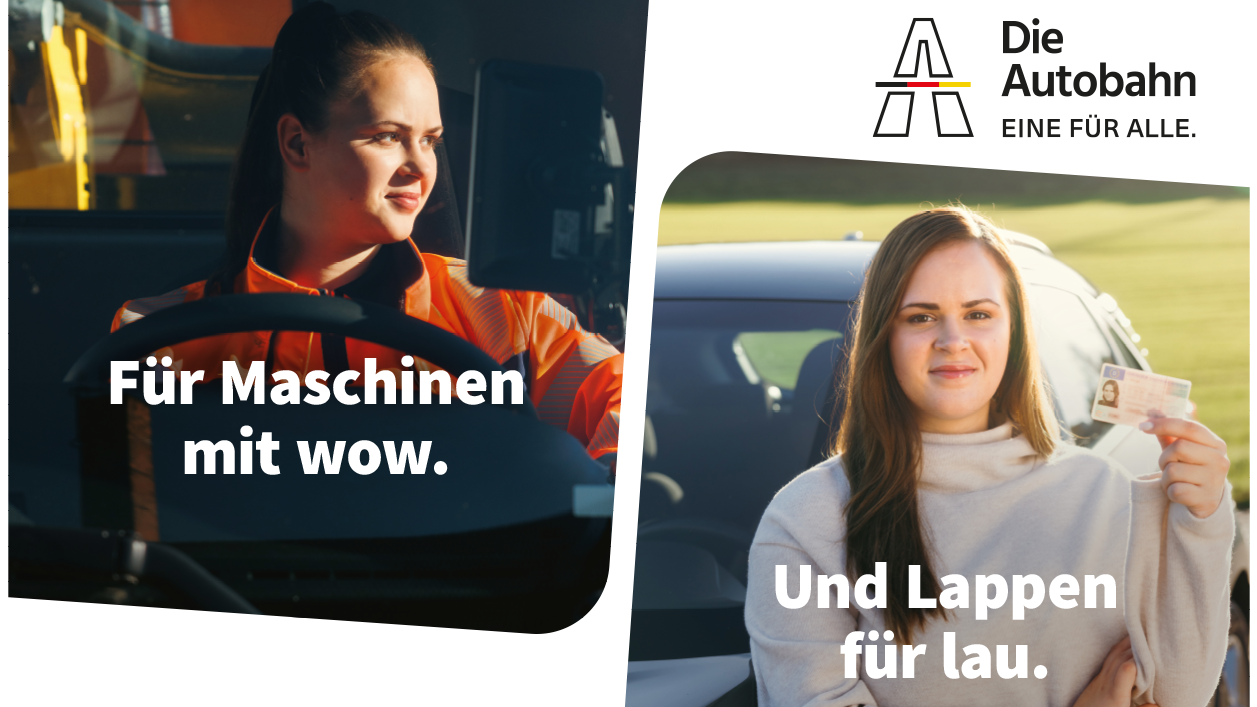 Werbekampagne Die AUtobahn "Für Macshinen mit wow. Und Lappen für Lau."
