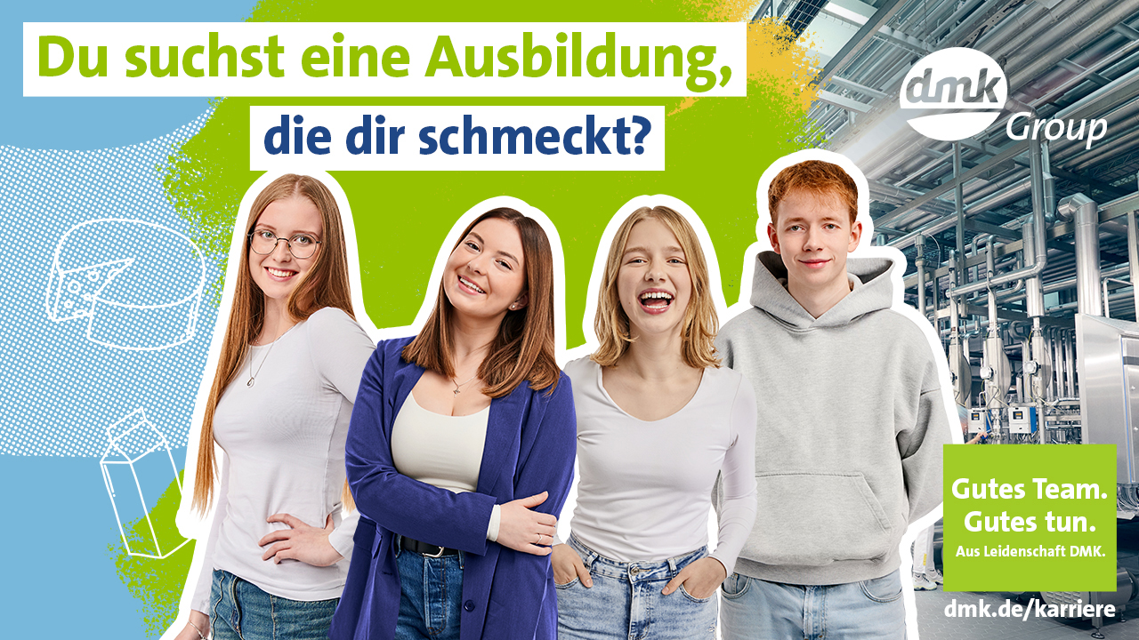 Ausbildungskampagne mit lächelnden Jugendlichen, Bildaufschrift: Du suchst eine Ausbildung, die dir schmeckt?