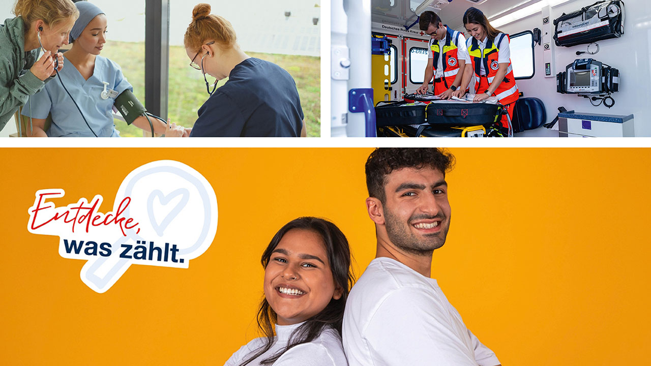 Mitarbeitende des Deutschen Roten Kreuzes in der Pflege, im Rettungsdienst und im Freiwilligendienst