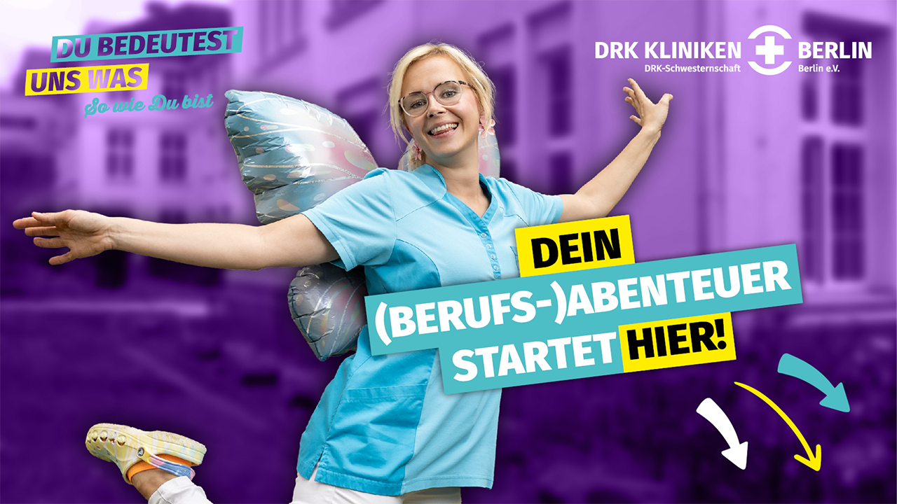 Ausbildungskampagne der DRK Kliniken Berlin, Bildaufschrift: Dein (Berufs-)Abenteuer startet hier!