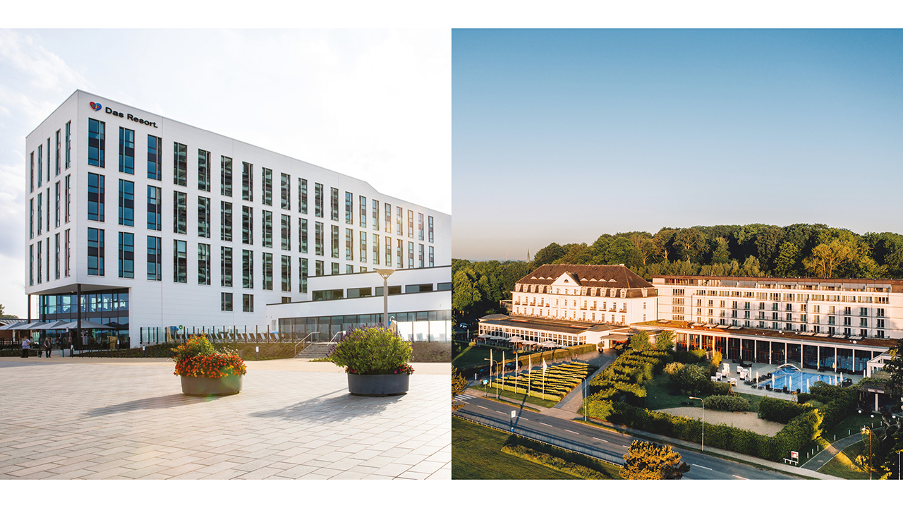 Zwei Bilder von den Hotels aus der Luft aufgenommen