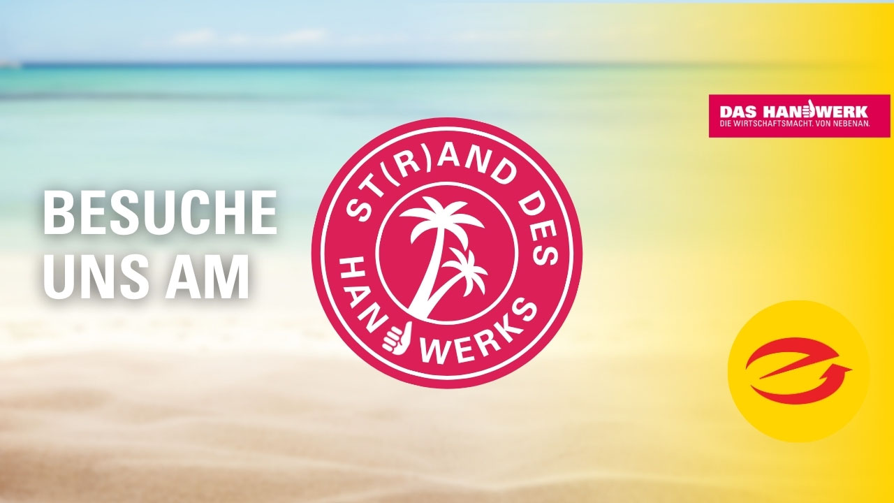 Strandbild mit Aufschrift "Besuche uns am St(r)and des Handwerks" und Logo Elektro-Innung Oldenburg  