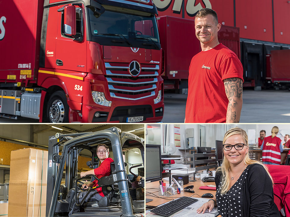 Bildcollage von Auszubildenden der Emons Spedition in verschiedenen Bereichen