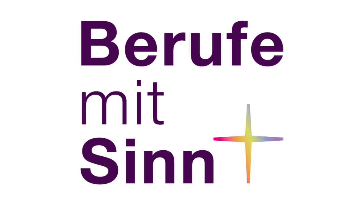 Schriftzug Berufe mit Sinn und ein buntes Kreuz daneben