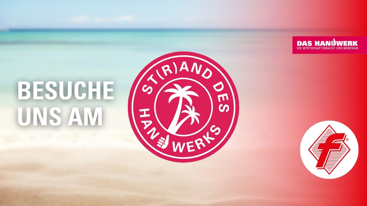 Strandbild mit Aufschrift "Besuche uns am St(r)and des Handwerks" und Logo Baugewerken-Innung Oldenburg