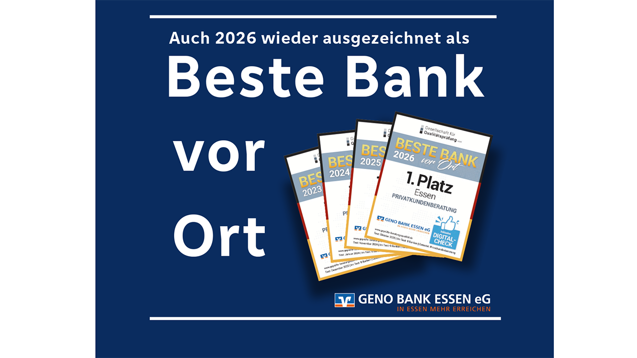 Beste Bank vor Ort Auszeichnungen vor blauem Hintergrund
