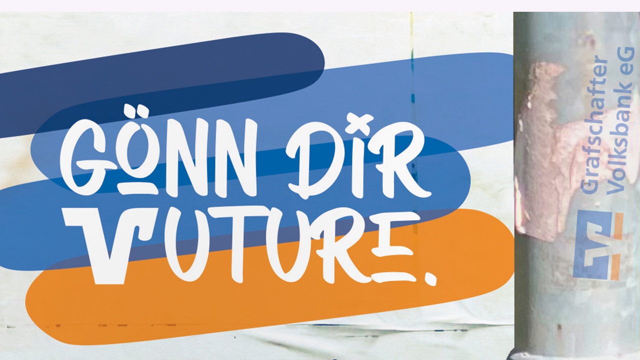 Ausbildungskampagne der Grafschafter Volksbank mit der Aufschrift: Gönn dir Vuture.