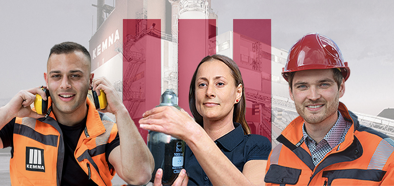 Drei Personen in verschiedenen Berufsfeldern. 