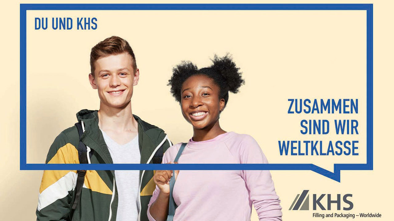 Zwei Auszubildende der KHS GmbH, Bildaufschrift: Du und ich – zusammen sind wir weltklasse