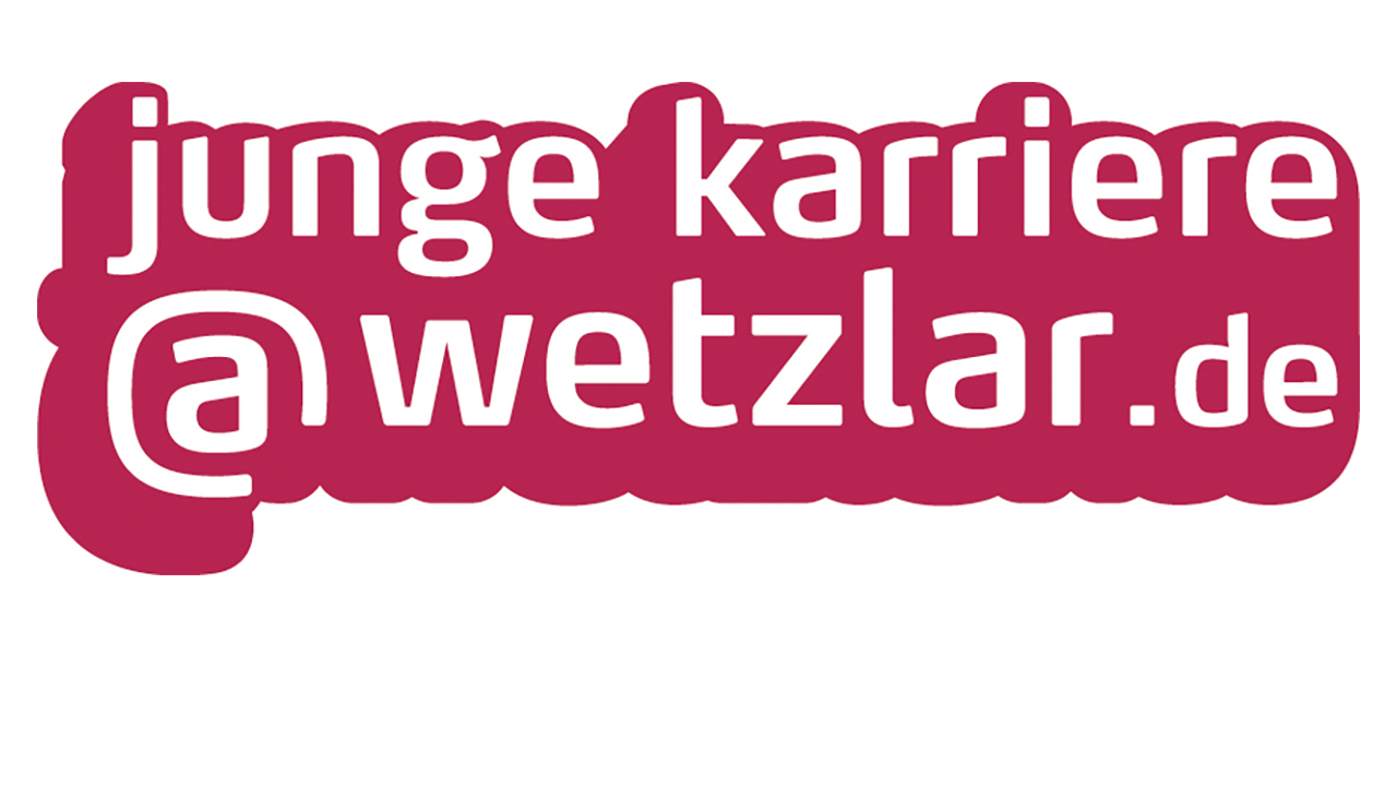 Weiße Schrift auf bordeauxrotem Hintergrund: jungekarriere@wetzlar.de