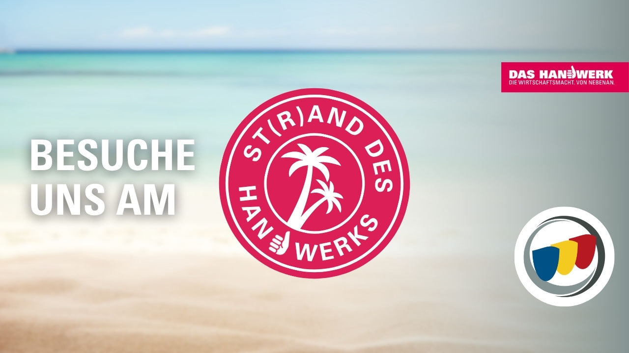 Strandbild mit Aufschrift "Besuche uns am St(r)and des Handwerks" und Logo Maler- und Lackierer-Innung Oldenburg  