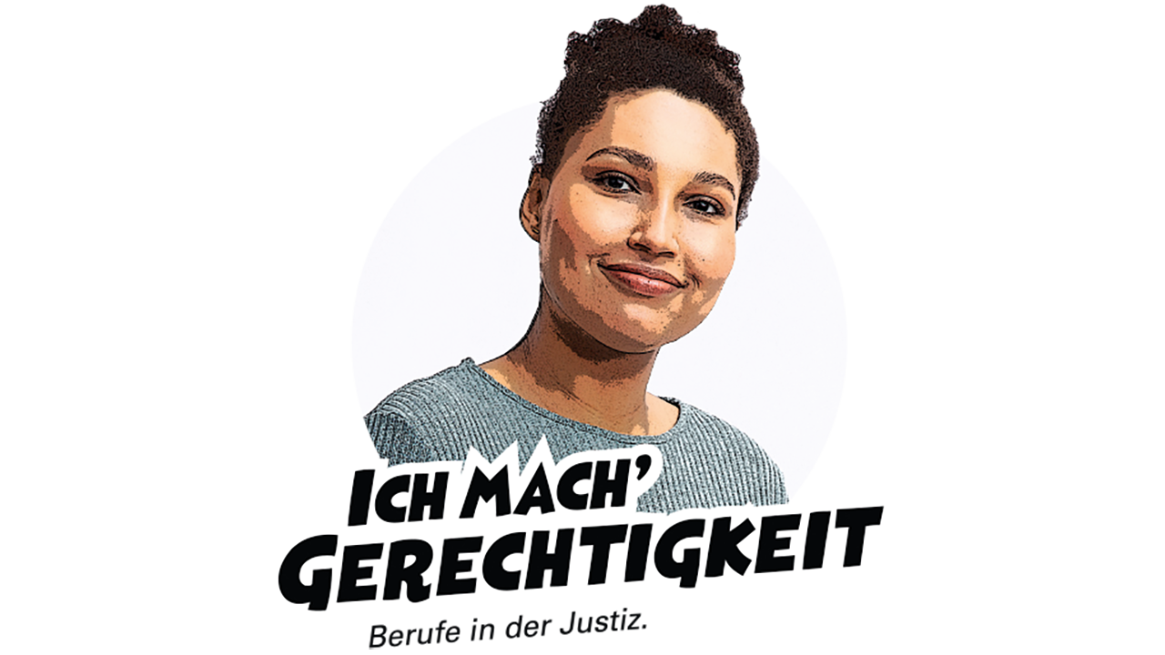 Frau als Comicfigur. "Ich mach´Gerechtigkeit" Berufe in der Justiz