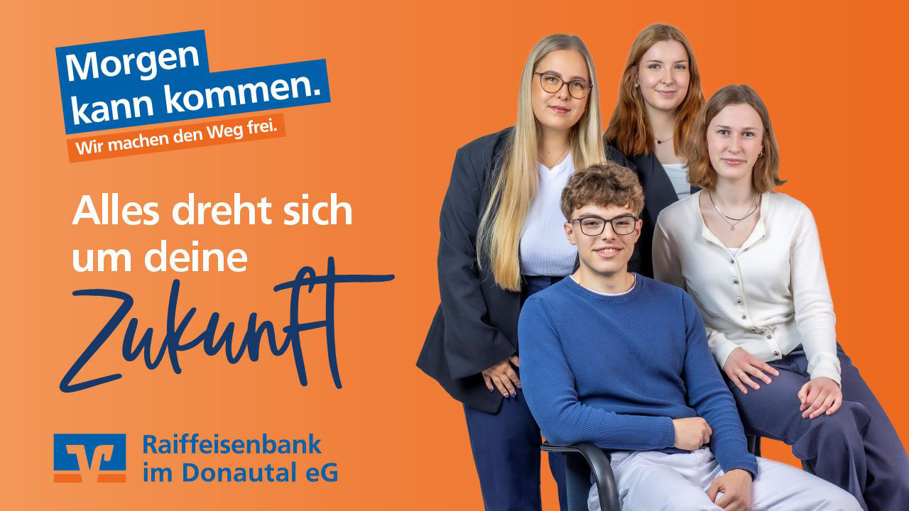 Azubis mit dem Slogan: Alles dreht sich um deine Zukunft!