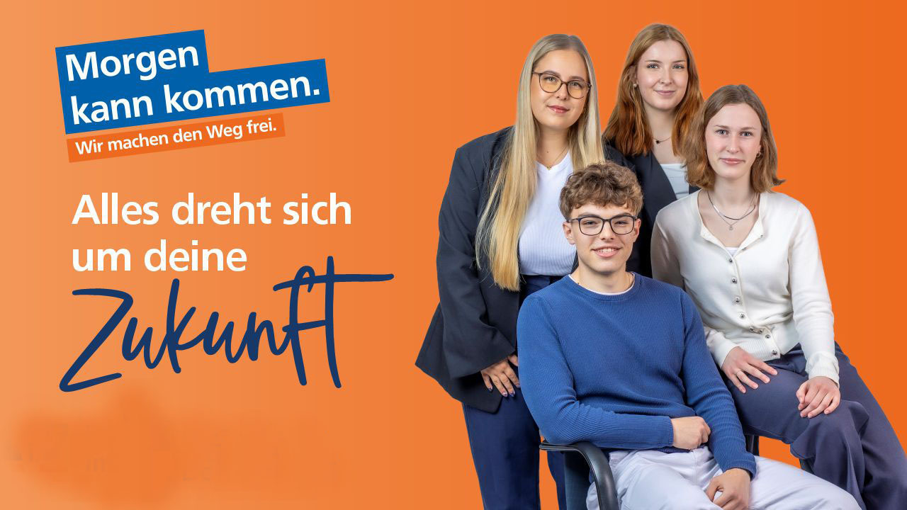 Azubis mit dem Slogan: Alles dreht sich um deine Zukunft!