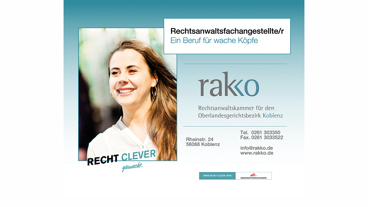 Bild junger Dame und Logo Rechtsanwaltskammer